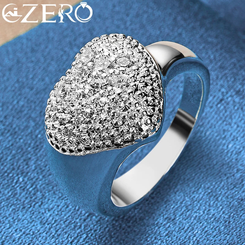 Luxury 925 Sterling Silver Crystal Love Heart Ring