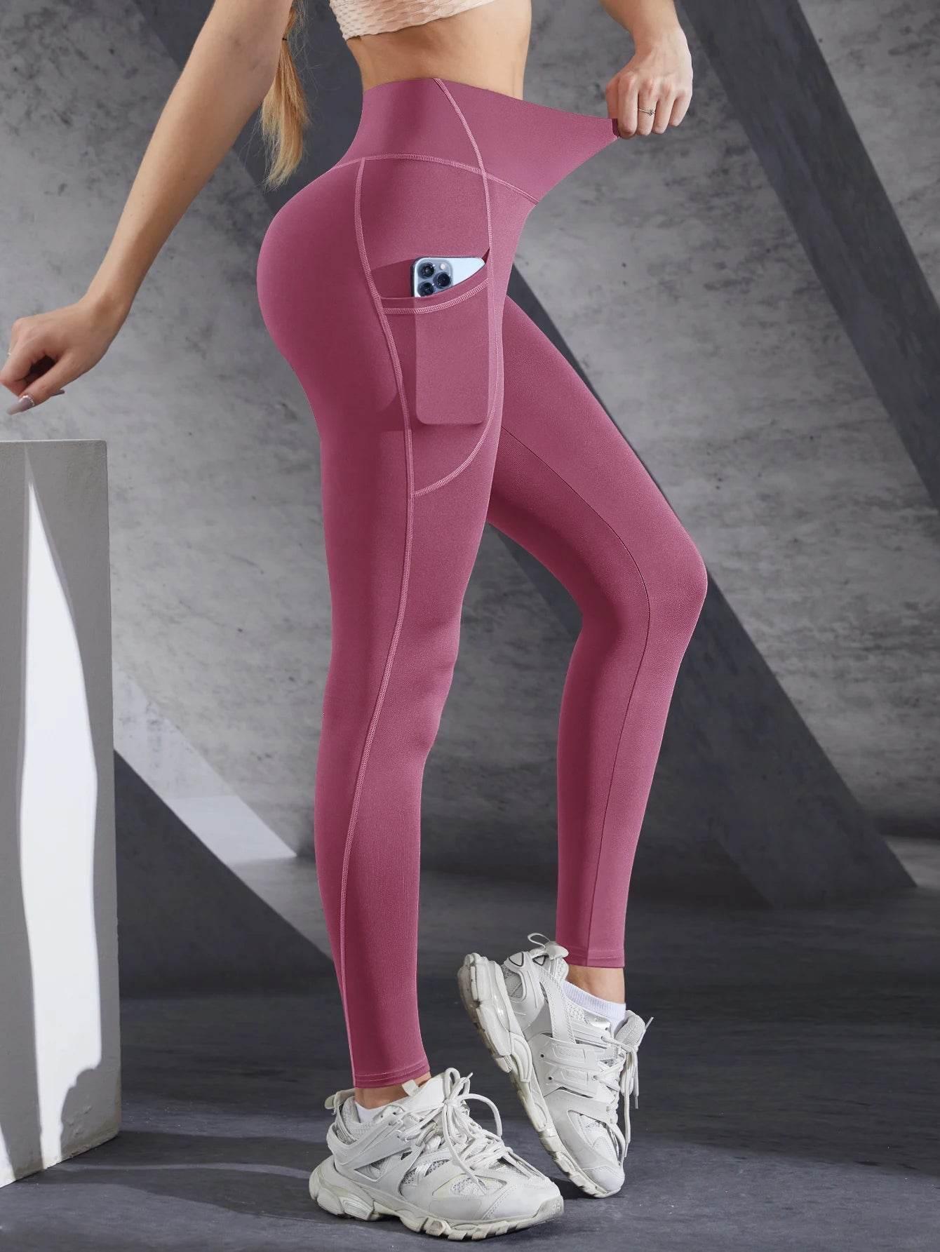 Solid Color Side Pockets Leggings For Women High Waist Sportswear Cycle Yoga Pants Push Up Fitness Leggings - Empire P.E