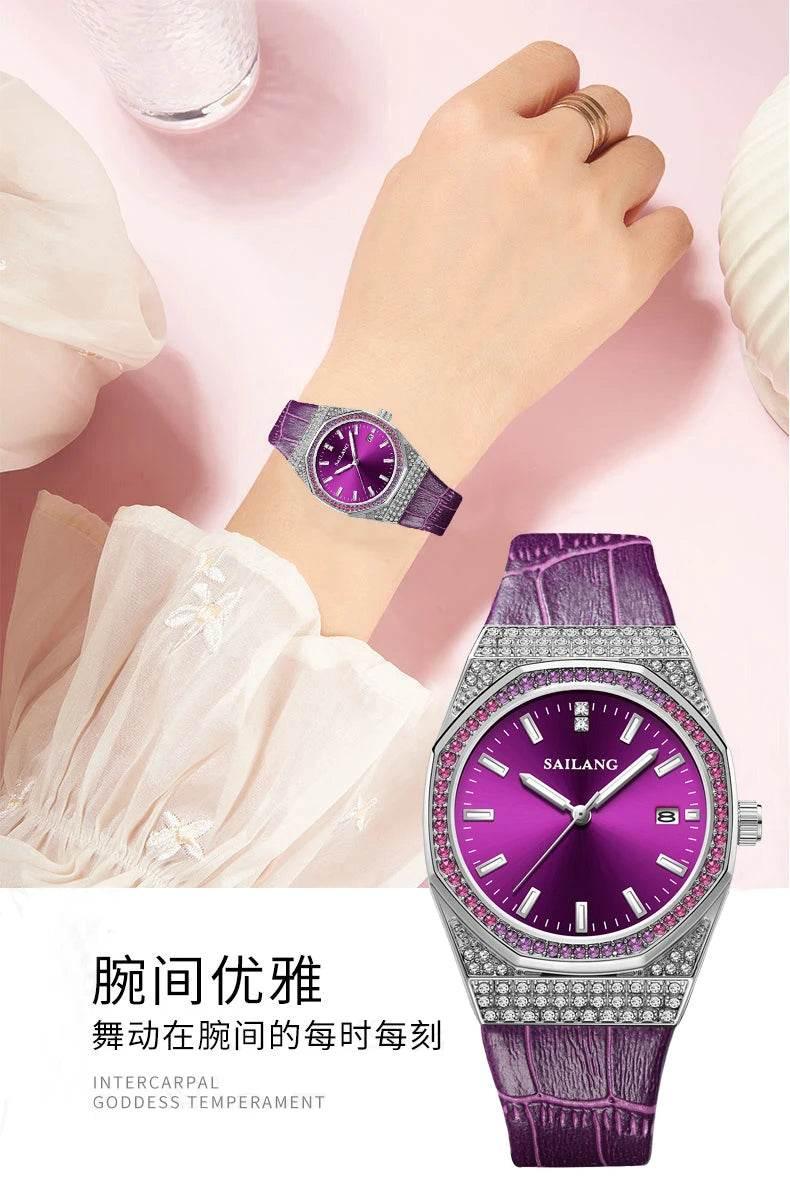 New Style Violet High-End Ladies Wrist Watch Luxury Diamond Waterproof - Empire P.E