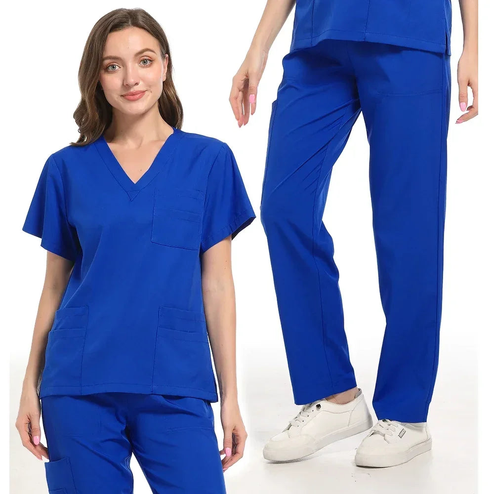 New Nurse Uniforms Elatic Solid Tops Pants Scrub - Empire P.E