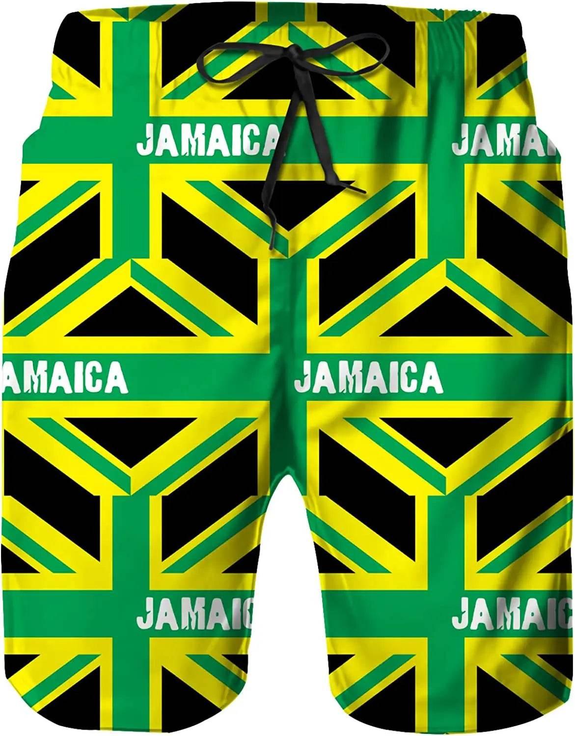 Jamaican Flag Mens Beach Shorts Swimming Trunks Board Shorts Elastic Waist with Pocket - Empire P.E