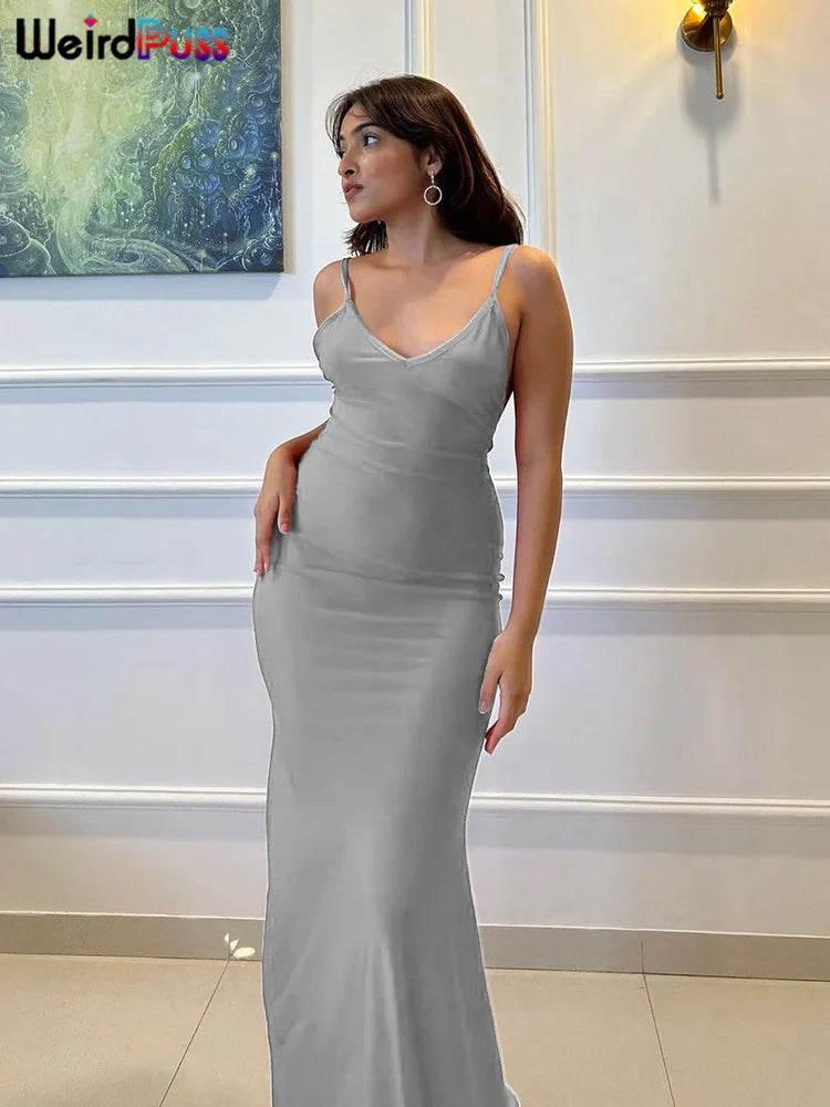 V-Neck Women Evening Long Dress, Sexy, Backless, Sleeveless - Empire P.E