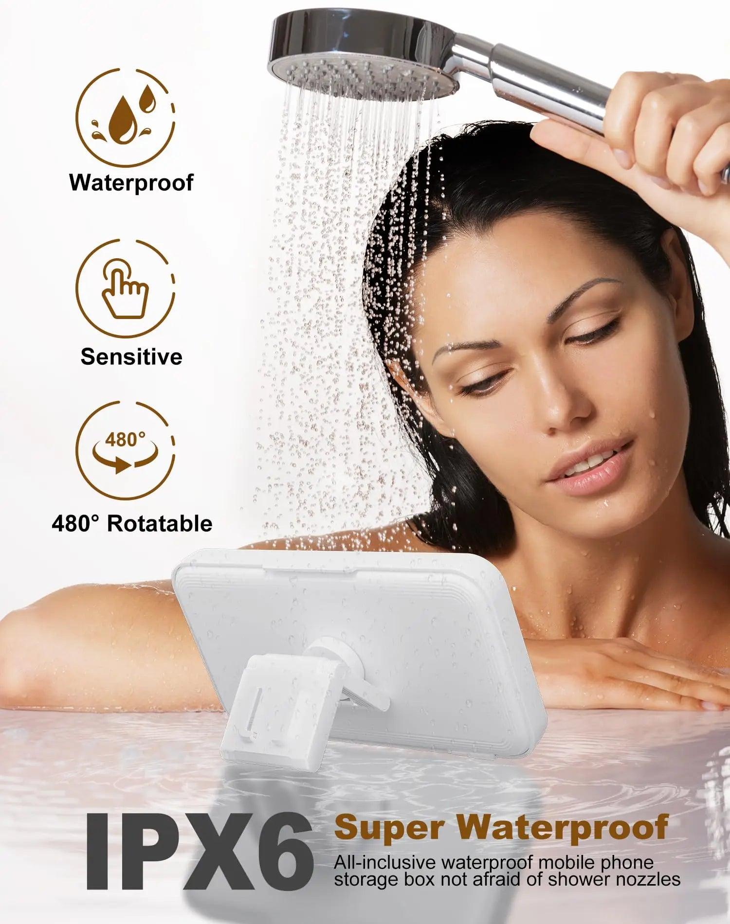 Shower Phone Holder with Speaker Waterproof 480 Rotation, Wall Phone Mount - Empire P.E