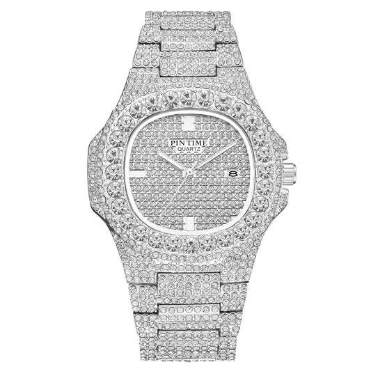 Wholesale Men Women Diamond Iced Out Watch Stainless Steel Big Crystal Stone Quartz Wristwatches for Mens Full Paved - Empire P.E