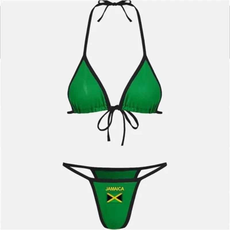 Jamaican flag comparison split bikini set 2024 sexy women's swimsuit patch swimsuit hot suit summer beachwear green and yellow - Empire P.E