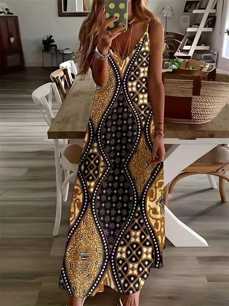 Sleeveless Vest Dress 2024 Summer V-Neck Ladies Loose Halter Dress - Empire P.E