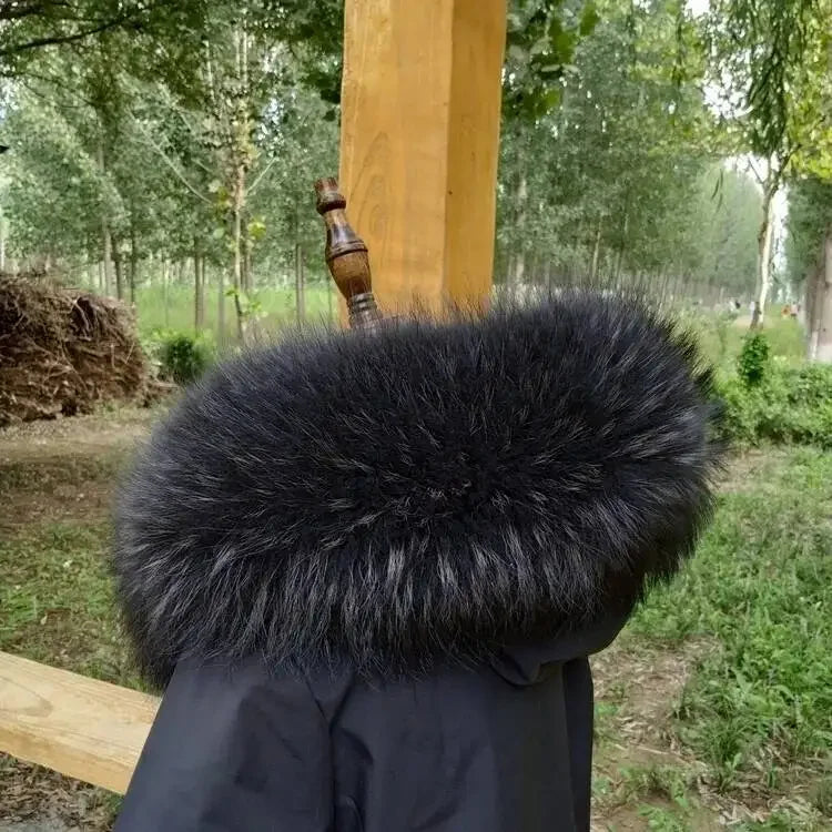 100% Real Raccoon Fur Collar Coat