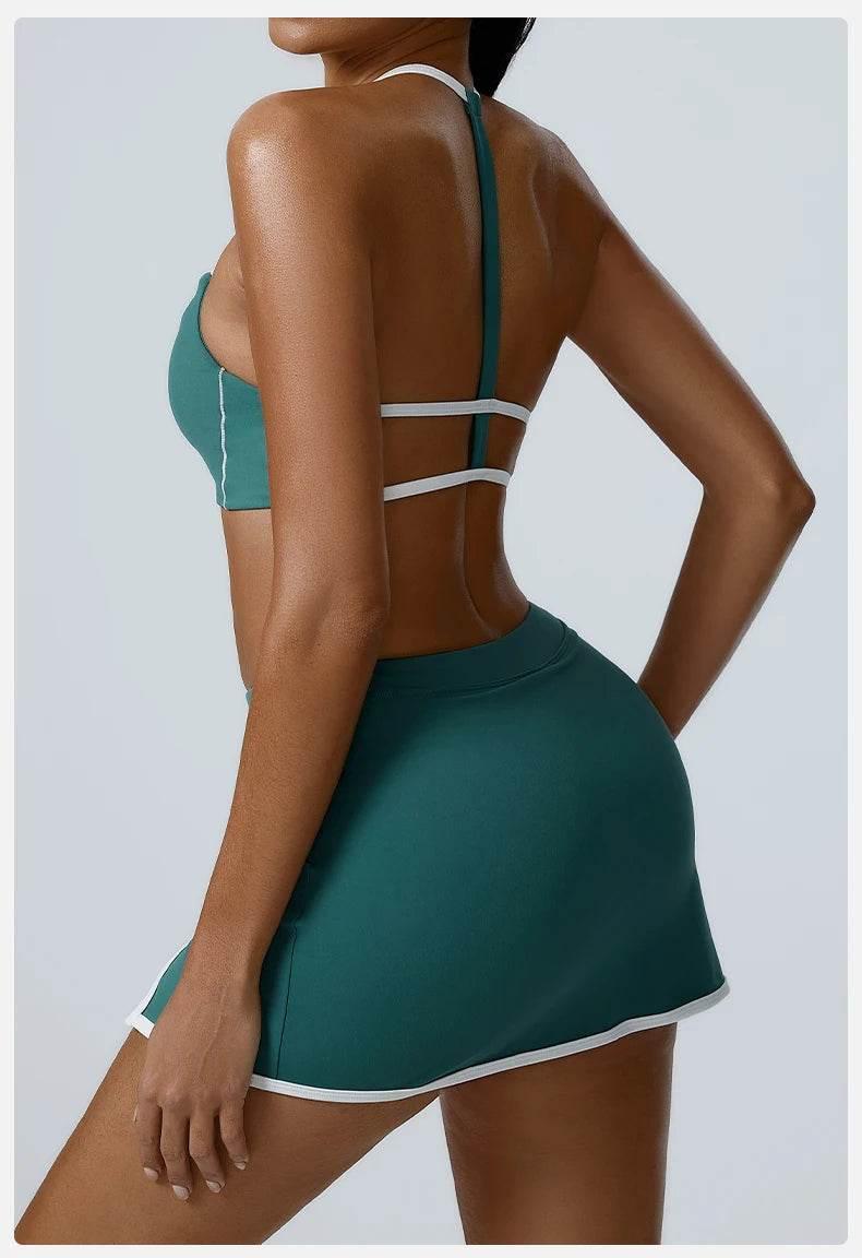 Yoga Women Workout Bra and Shorts Two Piece Patchwork Open Back Elastic Fitness Yoga Outfit Sport Set Women - Empire P.E