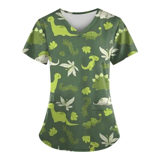 Print Ladies Nurse Uniform Short Sleeve V-Neck Scrub Tops - Empire P.E