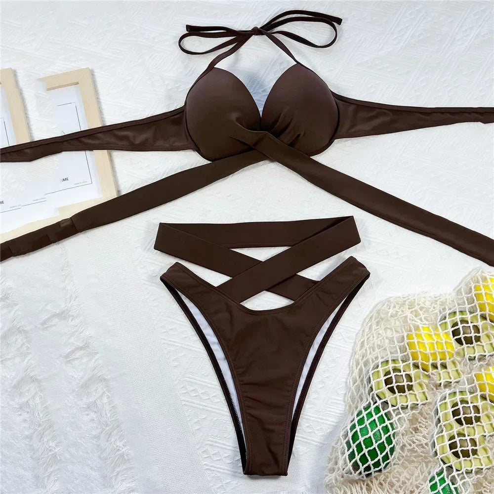 Black High Waisted Bikini Push Up Women