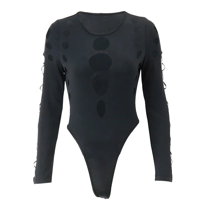 Sexy Dot Hollow Out Bodysuit Y2K Gothic - Empire P.E