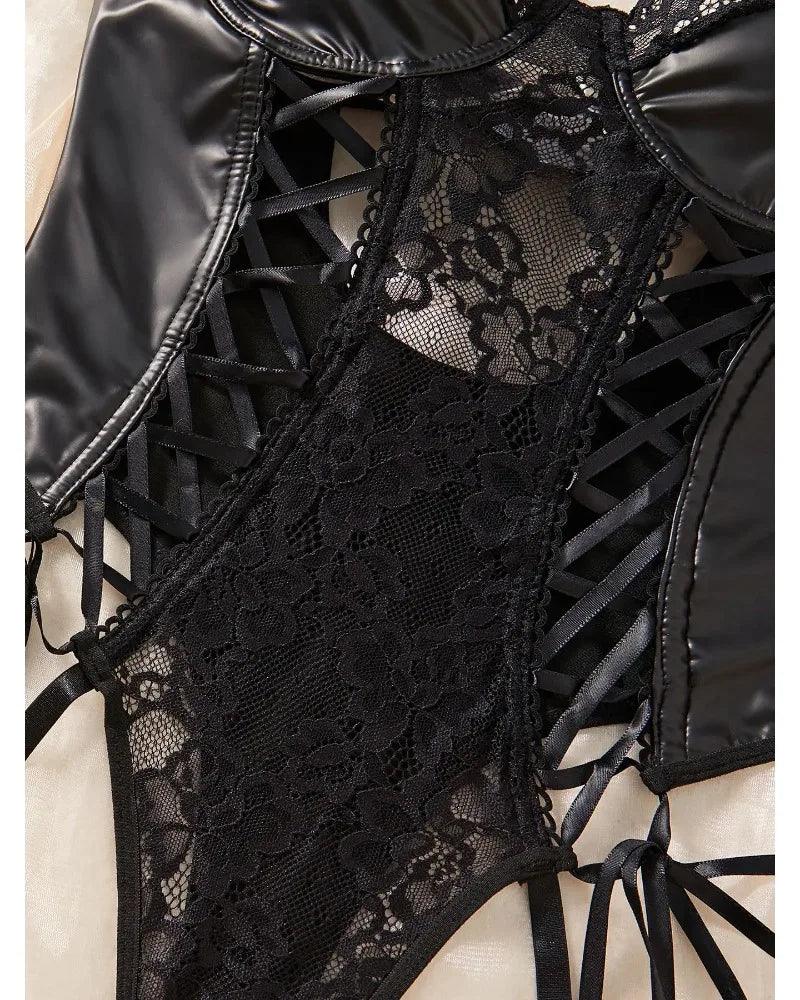 Toucheart Sexy Sexy Pajamas Fishnet PU Leather - Empire P.E