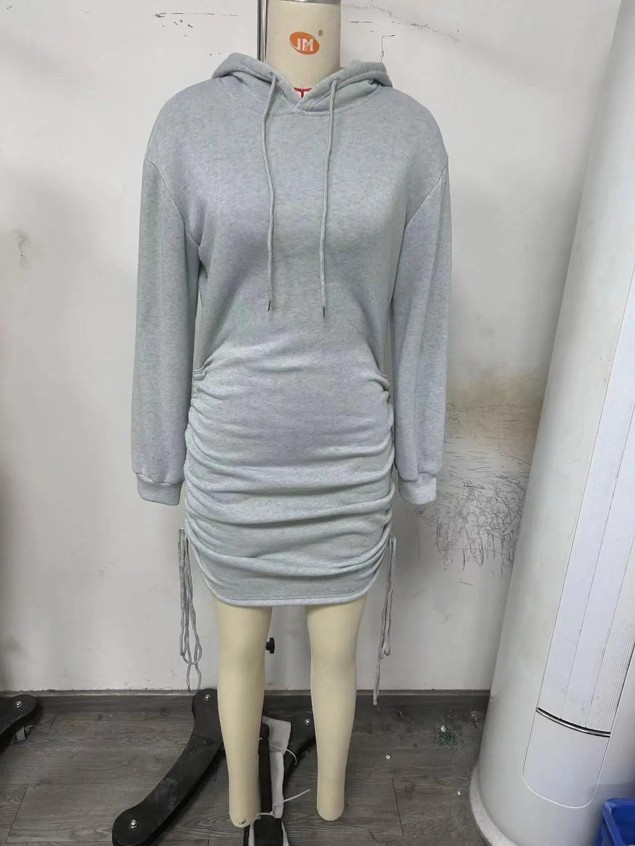 Autumn And Winter New Sexy Wind Drawstring Design Hooded Hip Long Sleeve Hoodie Dress Woman - Empire P.E
