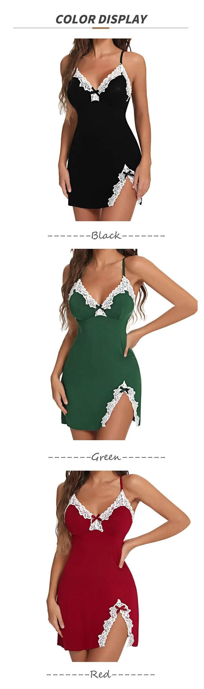 Women Lace Silk Satin V-Neck Hem Soft Lingerie - Empire P.E