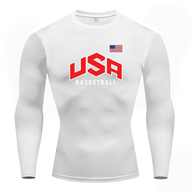 Usa Flag Basketball Athletic Men Running T-Shirt Compression Long Sleeve T Shirt Workout Bodybuilding Fitness Quick Dry Rashgard - Empire P.E