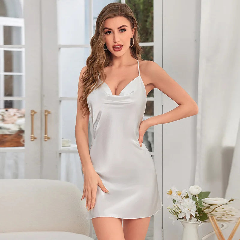 Fashion Solid Color V-neck Home Nightgown - Empire P.E