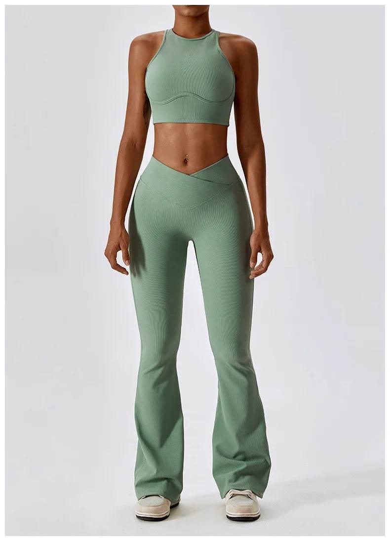 2PCS Seamless Yoga Set Gym Clothes Sportswear Yoga Suits For Women Fitness Rib Tracksuits Sports Bra Gym Leggings Sports Suits - Empire P.E