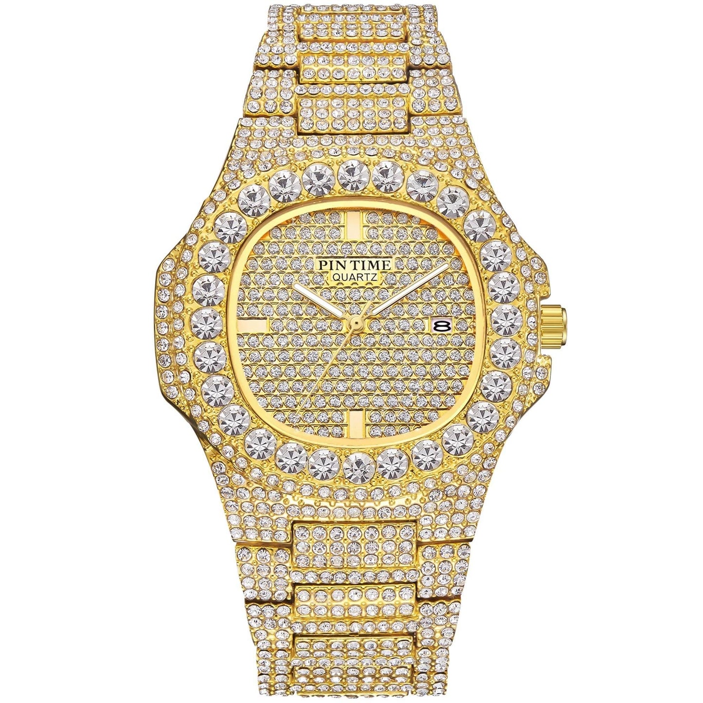 Wholesale Men Women Diamond Iced Out Watch Stainless Steel Big Crystal Stone Quartz Wristwatches for Mens Full Paved - Empire P.E