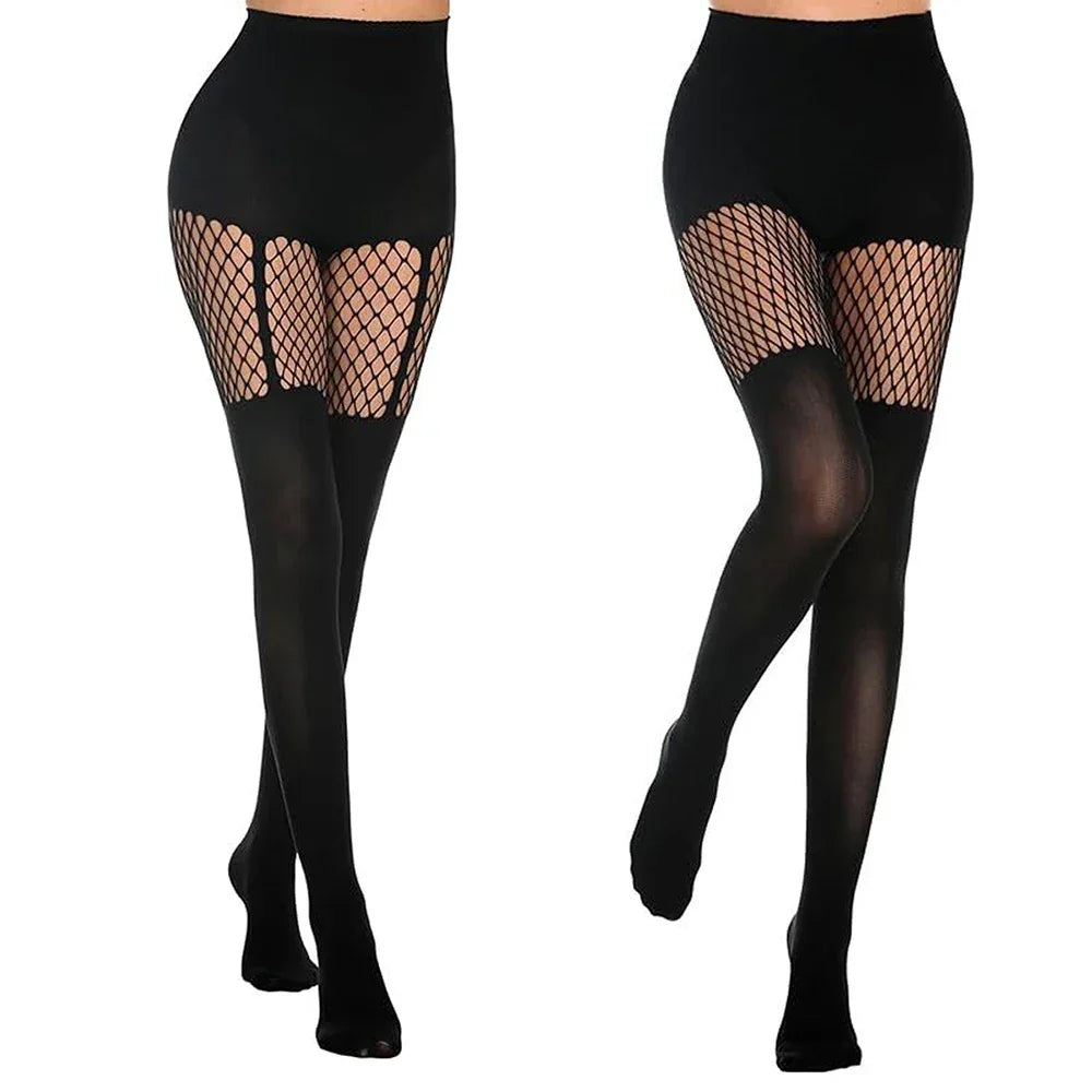 Black Hollow-Out Pantyhose Suspenders - Empire P.E