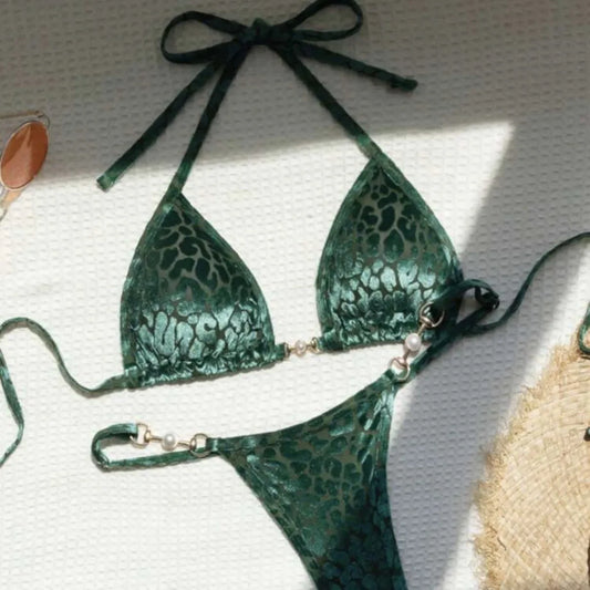 Sexy Leopard Velvet Mini Micro Thong Bikinis