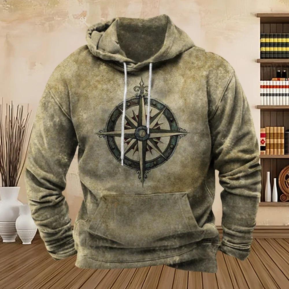 Men's Vintage Compass Graphic Hoodies - Empire P.E