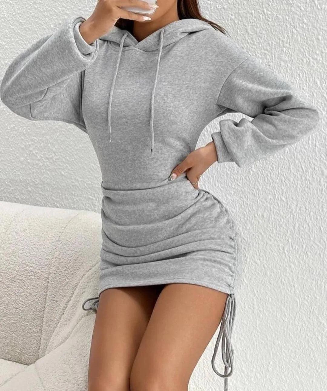 Autumn And Winter New Sexy Wind Drawstring Design Hooded Hip Long Sleeve Hoodie Dress Woman - Empire P.E