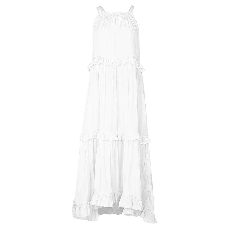 Women Casual Solid Ruffles Long Dress - Empire P.E