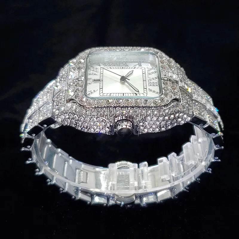 Luxury Diamond Watch Men Hip Hop Bling Iced Out Quartz Watches Fashion Blue Dial Silver Shiny Party Jewelry Relojes Dropshipping - Empire P.E