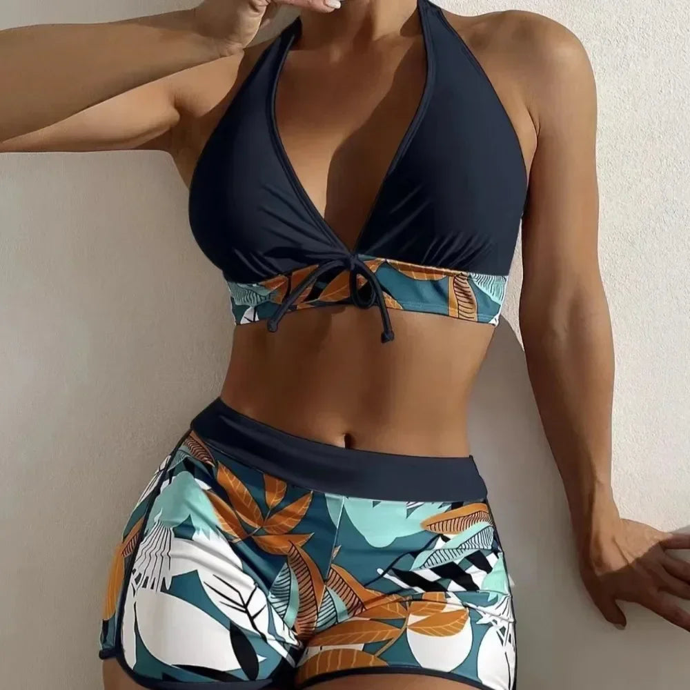 Fashion Printed Swimsuit Women Spliced Lace