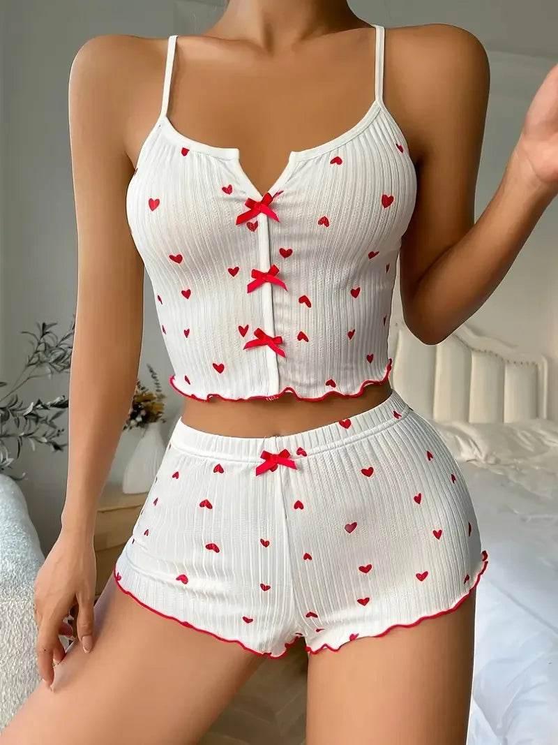 Sleepwear Women Heart Print Soft Ribbed Fabric - Empire P.E