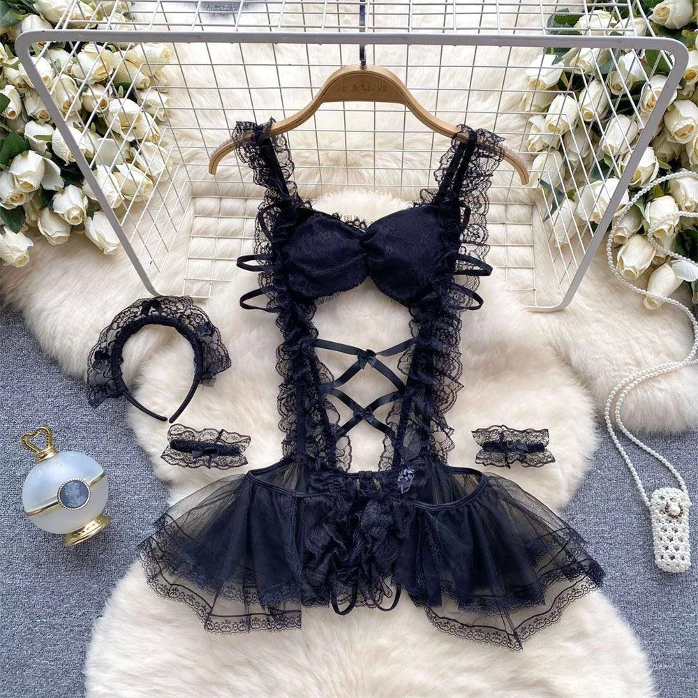 Hollow Out Cosplay Lingerie Lace Backless Jumpsuit - Empire P.E