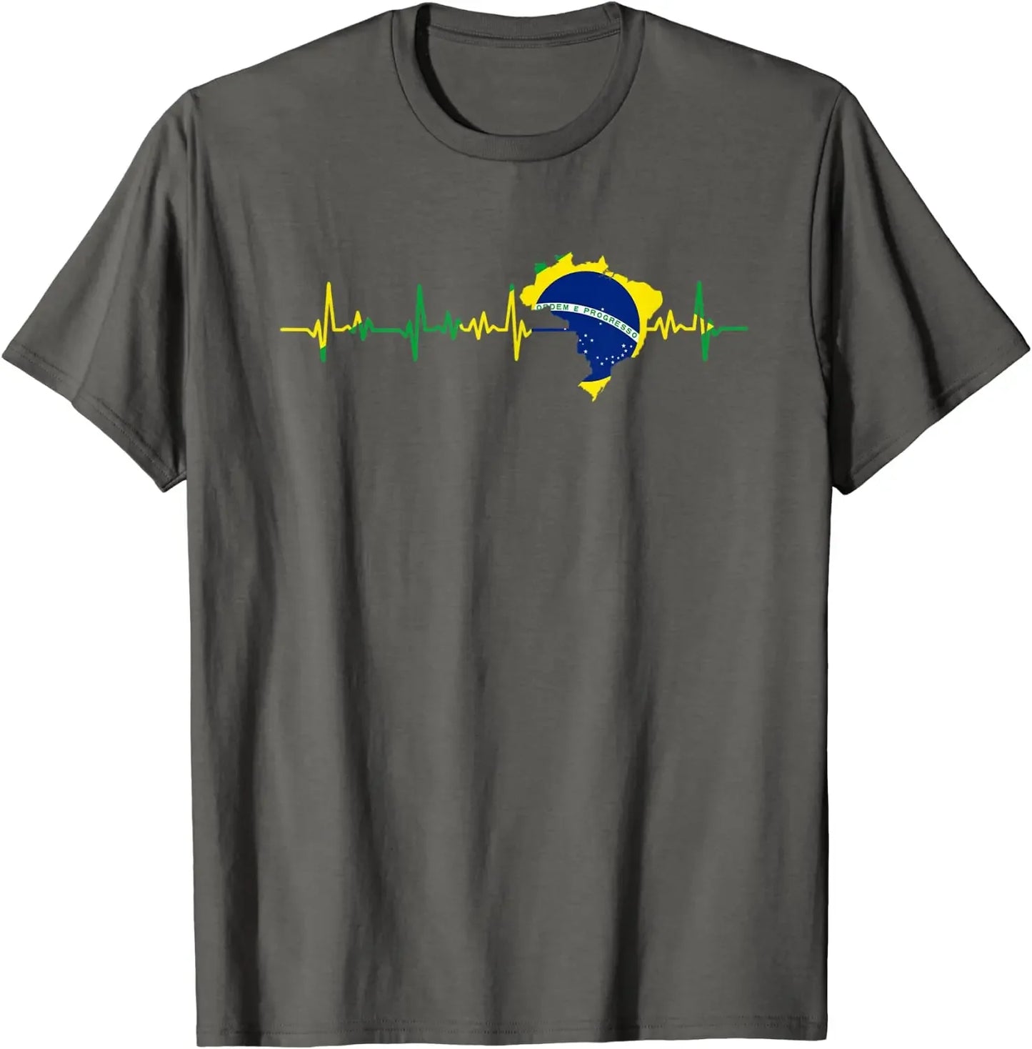 Brazil Flag Heartbeat Brasil Men T-Shirt Short Sleeve 100% Cotton O-Neck Men's Clothing - Empire P.E