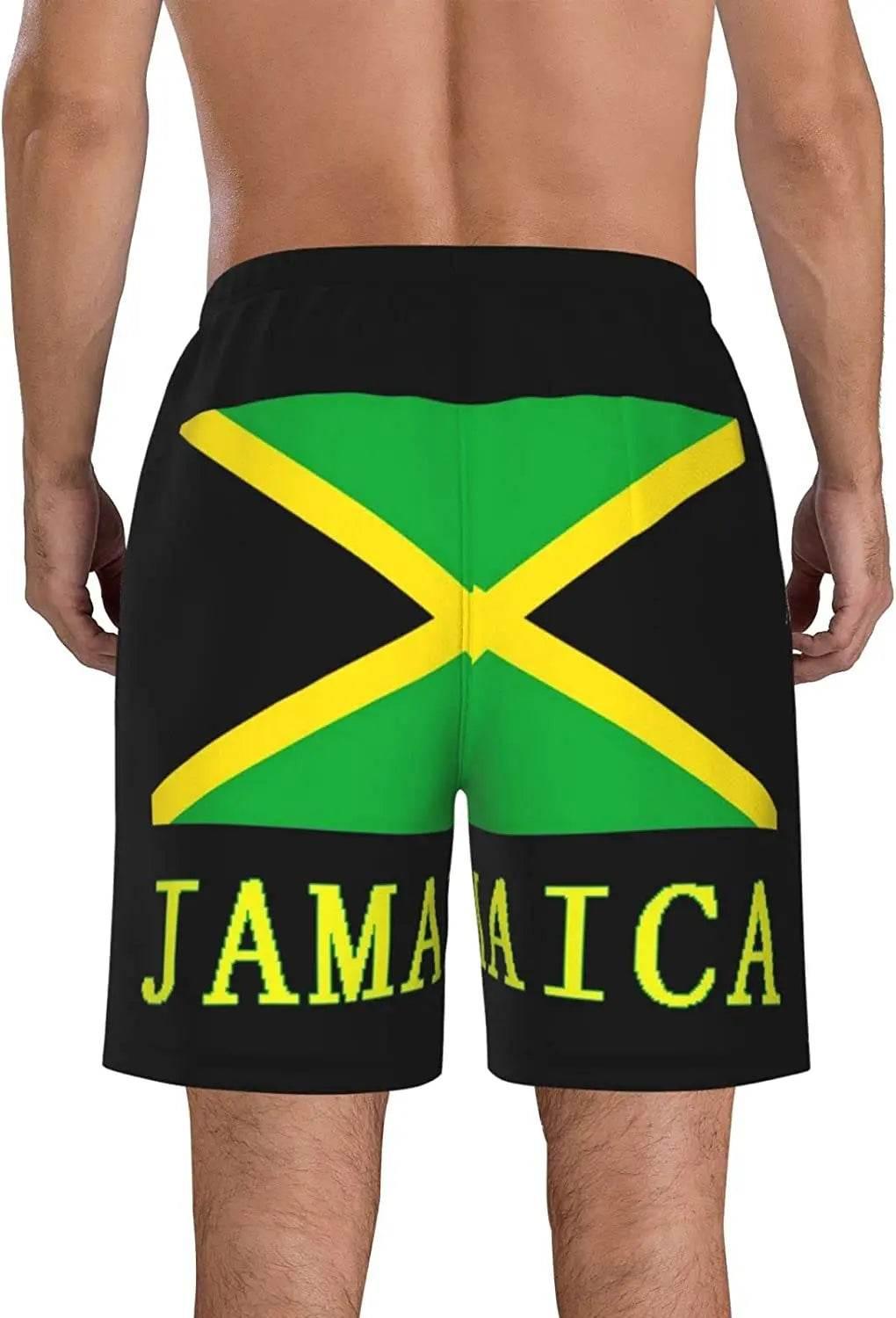 Jamaican Flag Mens Beach Shorts Swimming Trunks Board Shorts Elastic Waist with Pocket - Empire P.E
