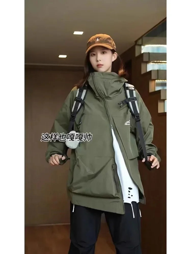 Outdoor Windbreaker Women Double Zipper Sweatshirt Hooded