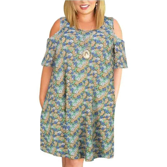 9XL Plus Size Cold Shoulder Dresses Summer Casual Loose Dress Short Sleeve Tie Dye Gradient 3D Print Sundress Large Size Dresses - Empire P.E