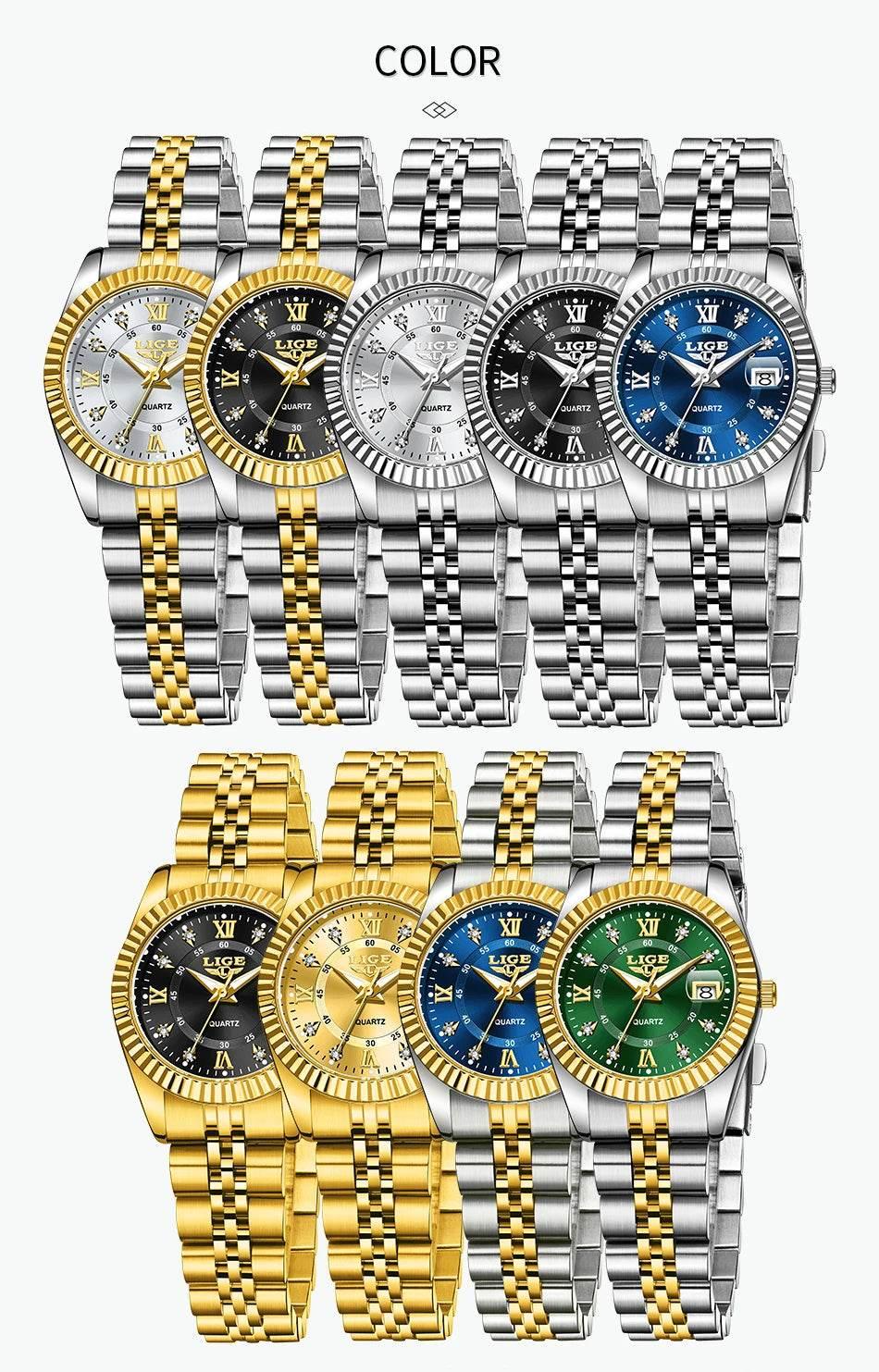 LIGE Top Luxury Watches For Women Vintage Fashion Ladies Watch Waterproof Date Stainless Quartz Wristwatches Reloj Mujer 2025 - Empire P.E