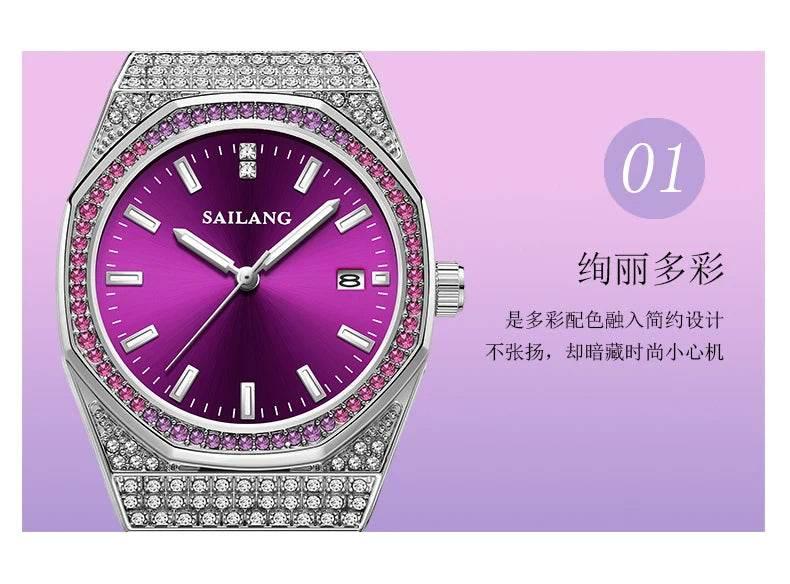 New Style Violet High-End Ladies Wrist Watch Luxury Diamond Waterproof - Empire P.E