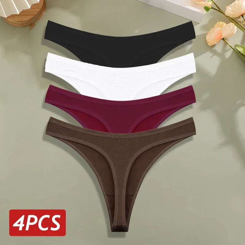 4PCS/Set Cotton Panties for Women Sexy Low Rise G-String Thongs - Empire P.E