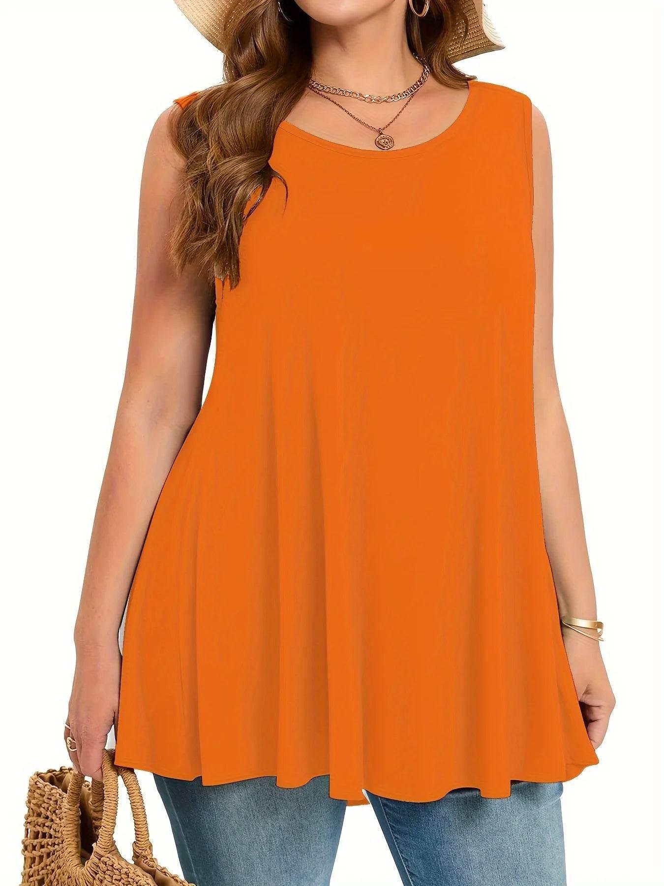 Plus Size Simple Solid Tank Top Casual Crew Neck Sleeveless Tank Top - Empire P.E