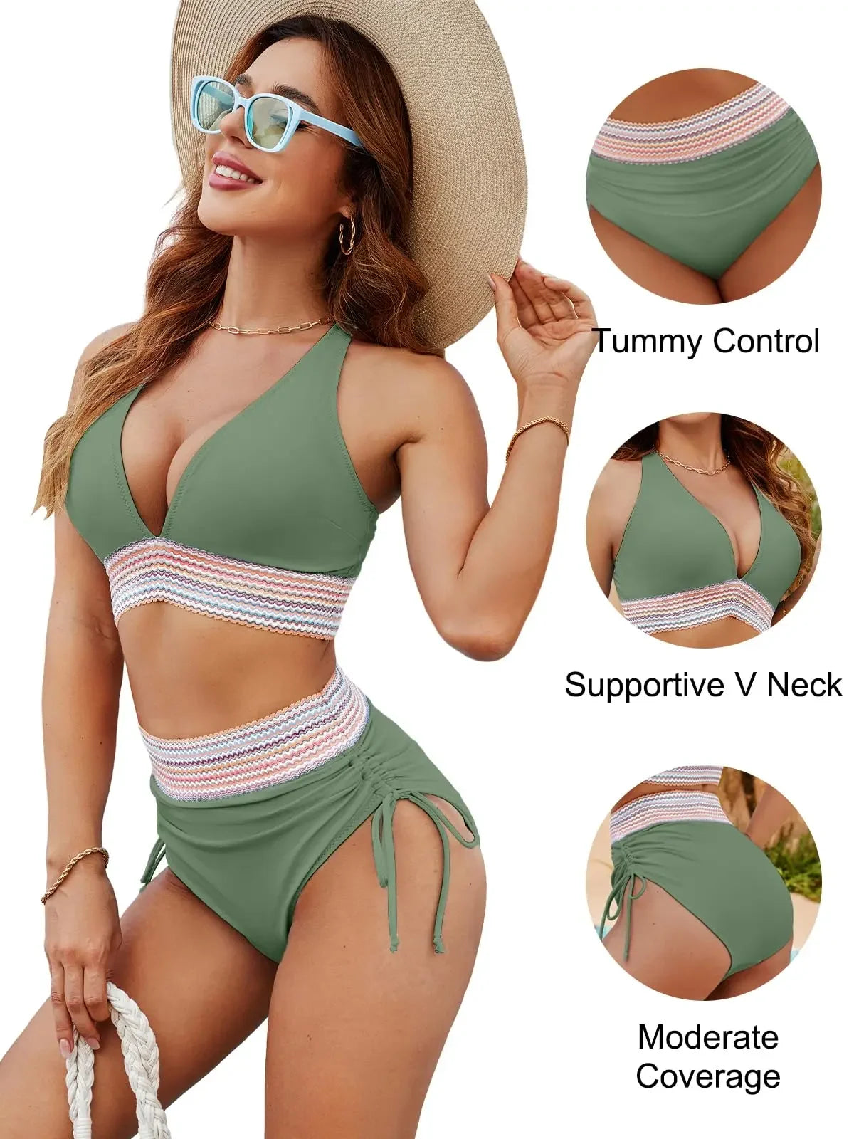 Women Fashion Solid Ruched Sexy Bikini Set