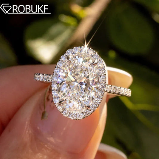 3CT 5CT Oval Halo Moissanite Engagement Ring D Color Diamond 925 Sterling Silver - Empire P.E