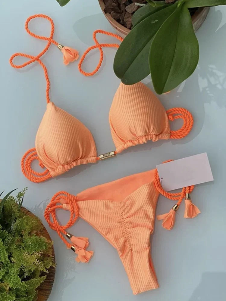 New Women Bikini Backless Rope Triangle Swimsuit Multicolor - Empire P.E