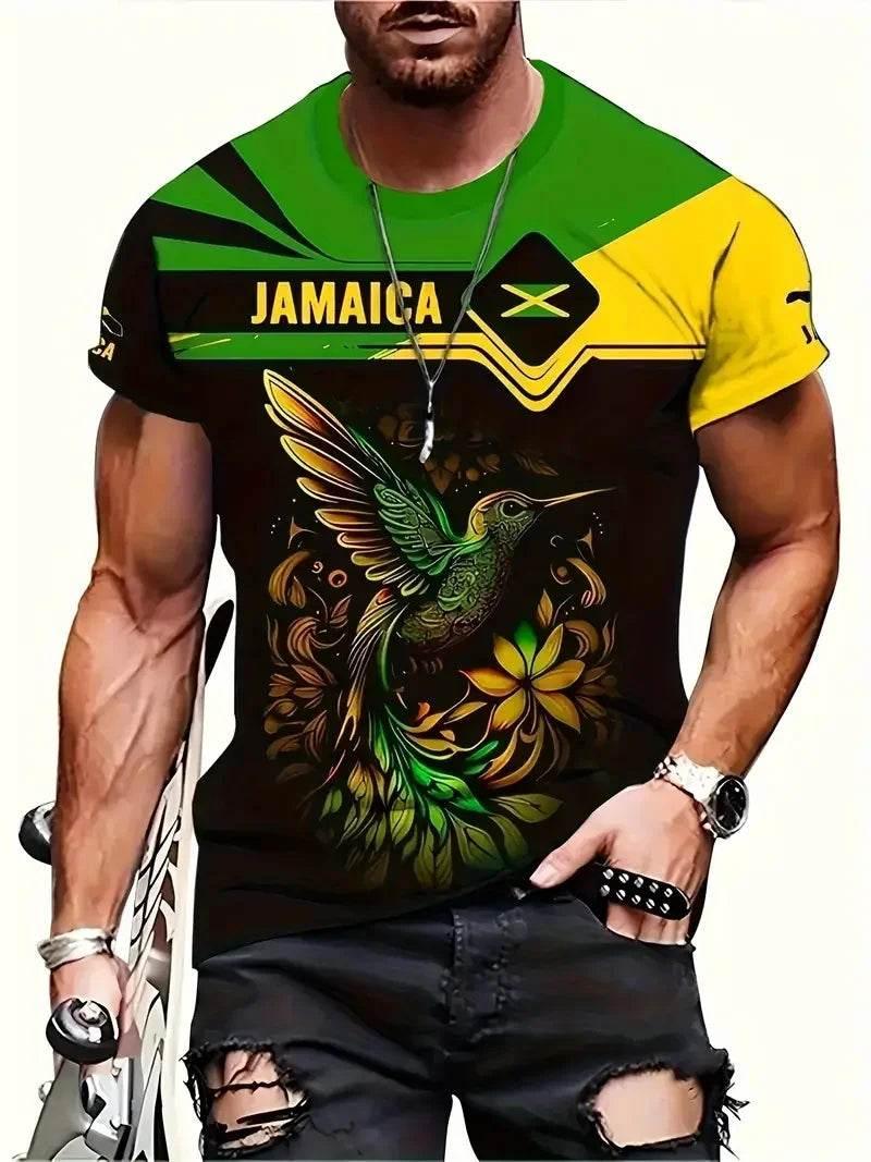 3D Print Jamaica Hummingbird Graphic T-Shirt For Men Casual Short Sleeve Crew Neck Tshirts Men's Plus Size Jamaica Flag Tshirt - Empire P.E