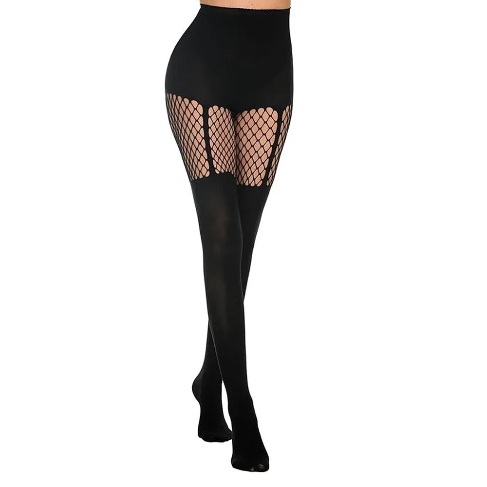 Black Hollow-Out Pantyhose Suspenders - Empire P.E