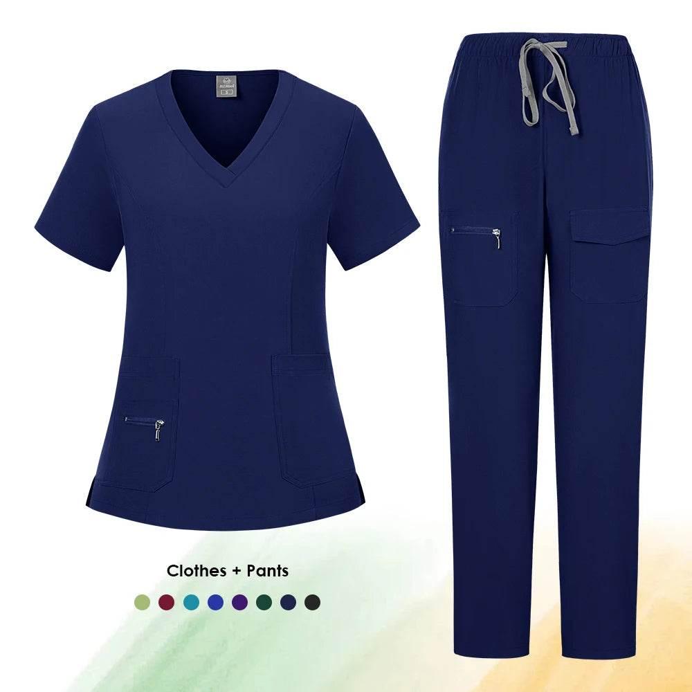 Workwear Nursing Women Scrubs Pants Elastic Wholesale Working Uniform Women Short Sleeve Neck Tops Dental Hospital Scrubs Suits - Empire P.E