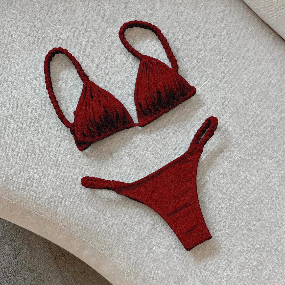 2025 New Bandage Stripe Brazilian Bikini Two Piece Set