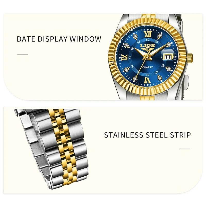 LIGE Top Luxury Watches For Women Vintage Fashion Ladies Watch Waterproof Date Stainless Quartz Wristwatches Reloj Mujer 2025 - Empire P.E