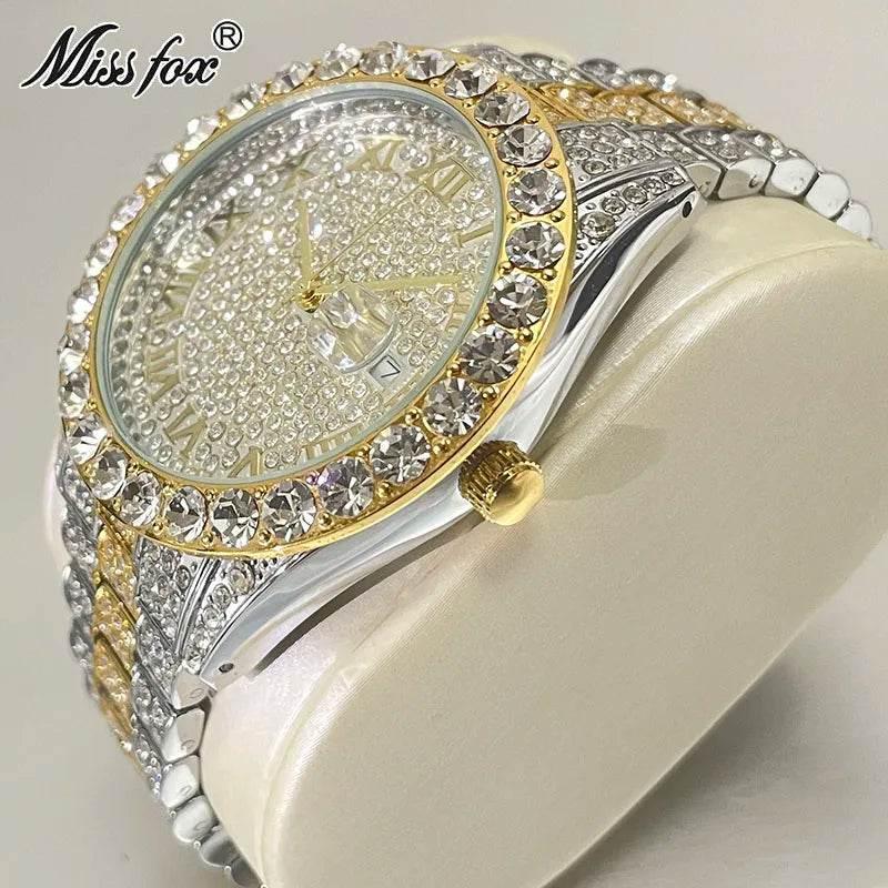 Hot Hip Hop Iced Out Watch for Mens Brand MISSFOX Fashion Bling Quartz Clocks Luxury Full Diamond Wrist Watches Man Reloj Hombre - Empire P.E