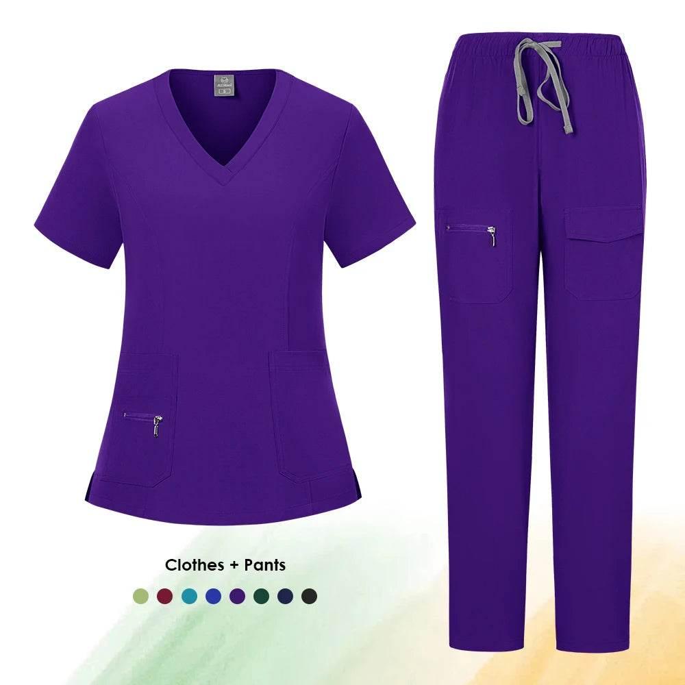 Workwear Nursing Women Scrubs Pants Elastic Wholesale Working Uniform Women Short Sleeve Neck Tops Dental Hospital Scrubs Suits - Empire P.E