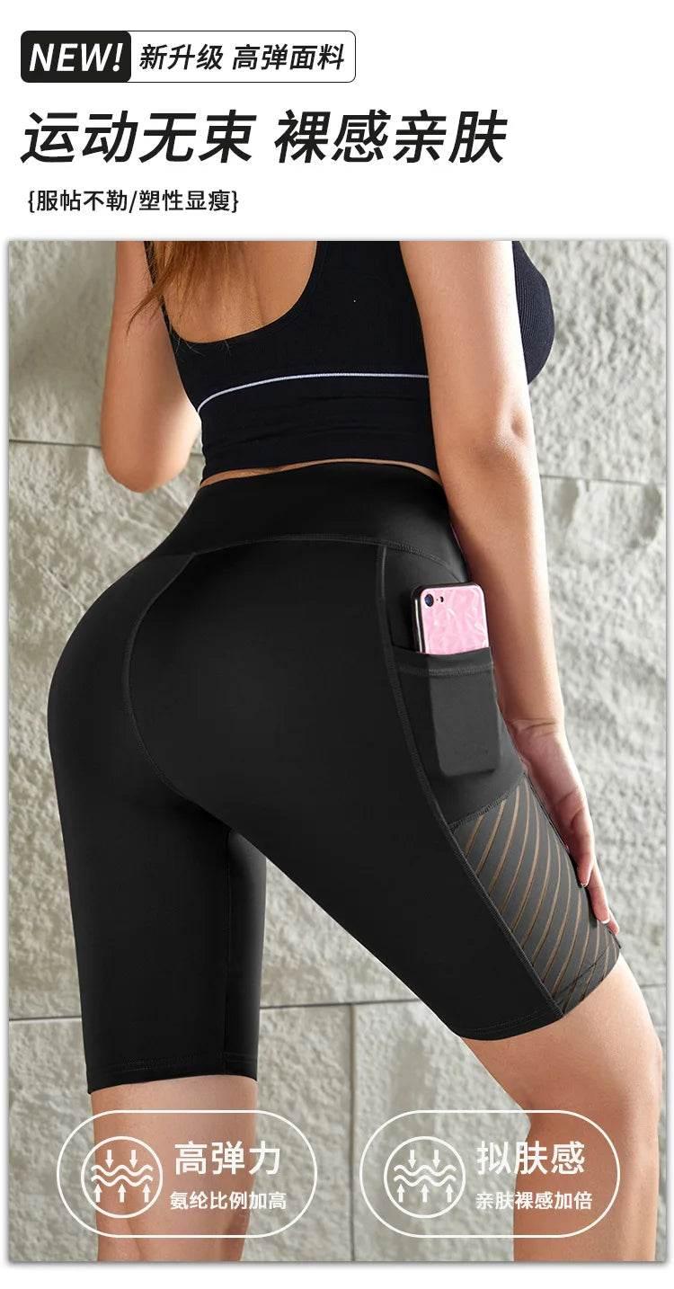 Women's Gym Running Shorts Yoga Shorts Women High Waist Push Up Legging with Pocket Yoga Fitness Workout Leggings Sport Shorts - Empire P.E